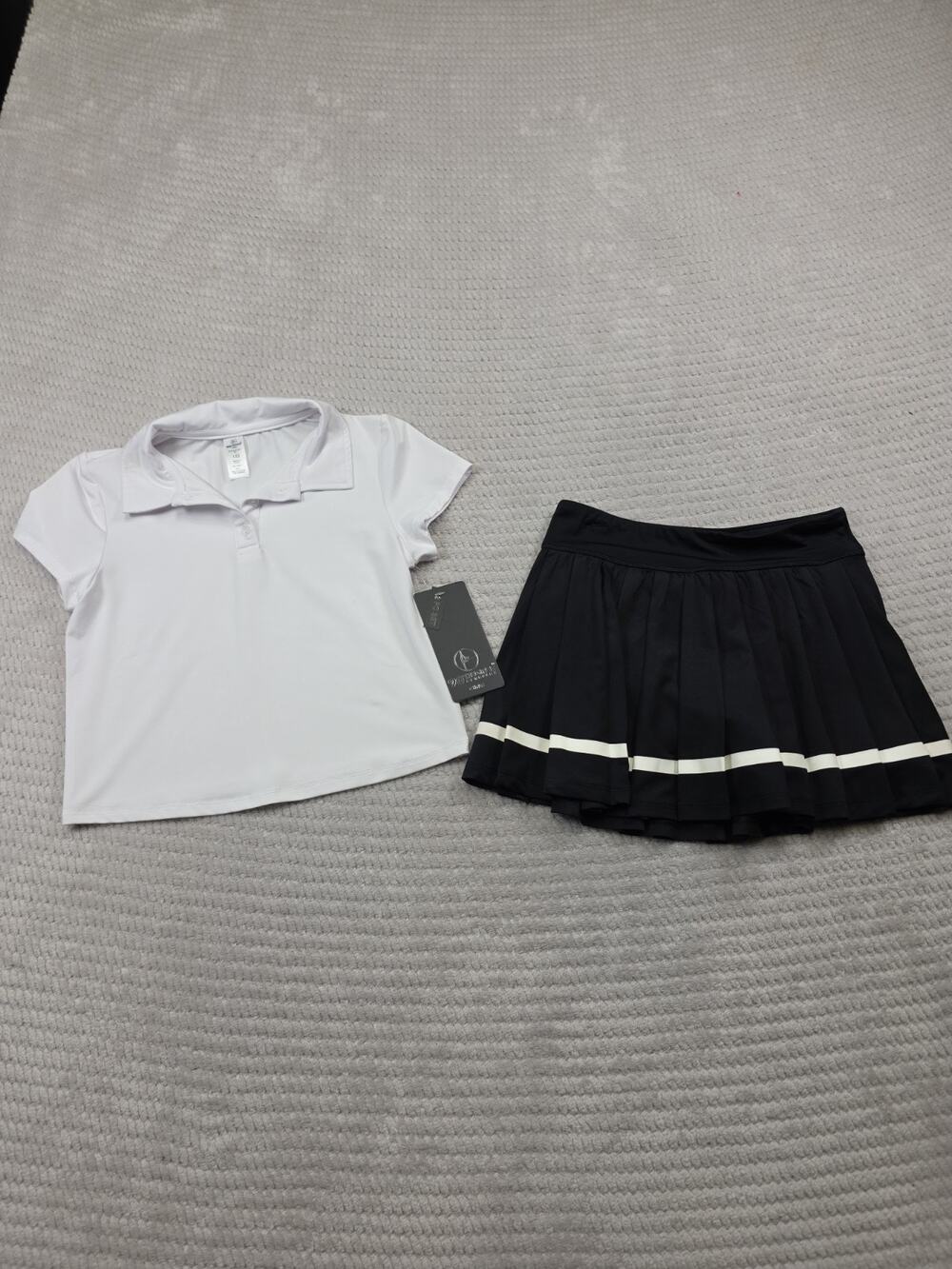 90 Degree Golf Skirt & Shirt Girls Large 12 Black & White Skort & Polo